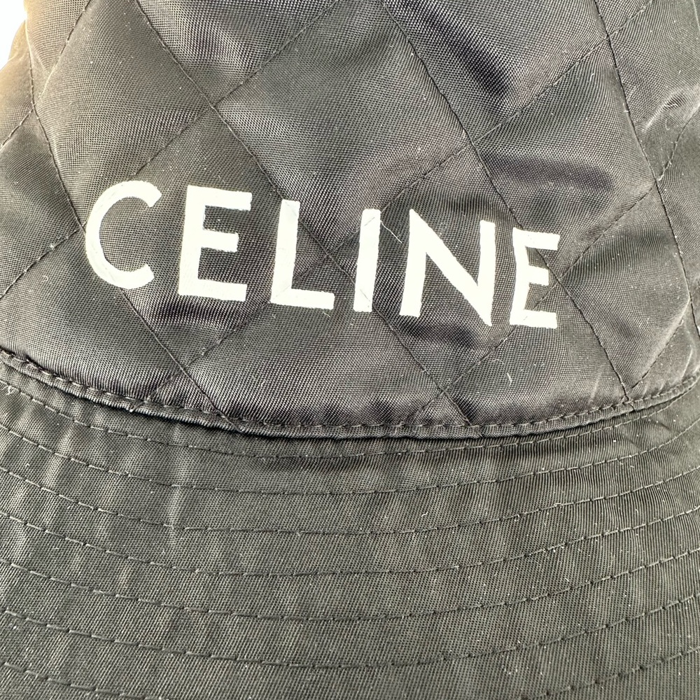 Celine black quilted nylon bucket hat white Celine Paris letters logo Medium - Picture 9 of 14